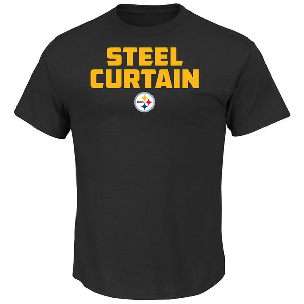 Men NFL Pittsburgh Steelers Majestic Hot Phrase TShirt  Black->nfl t-shirts->Sports Accessory